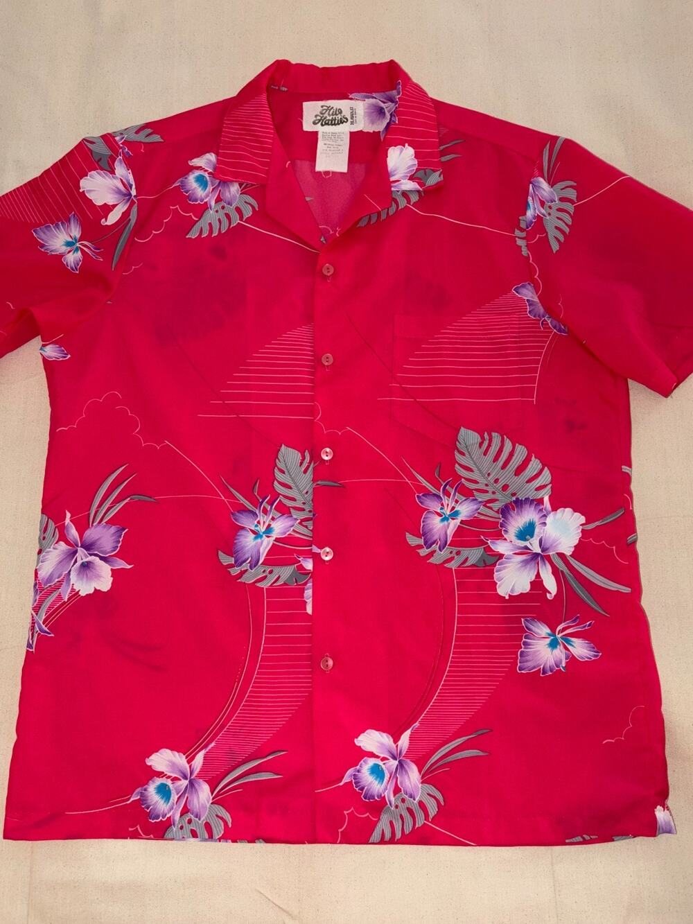 Hilo Hattie Hawaiian Shirt Mens L Pink Floral Aloha Short Sleeve Tropical Luau